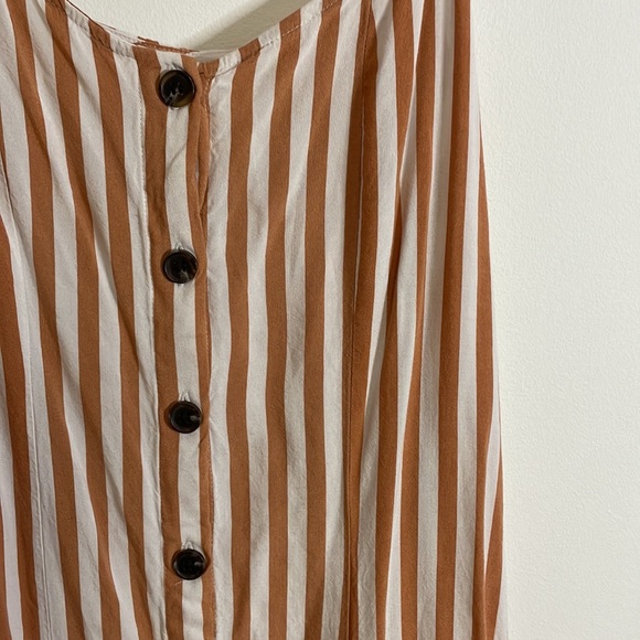H&M Neutral Vertical Striped Shift Dress 6 Tank Button Front White Mini - Picture 5 of 12